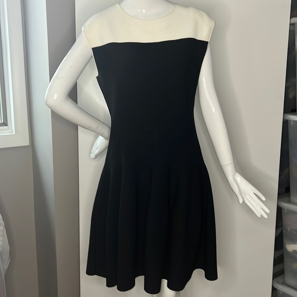 Armani Collezioni Sz 10 Elastic Colorblock Fit and Flare Dress Black White